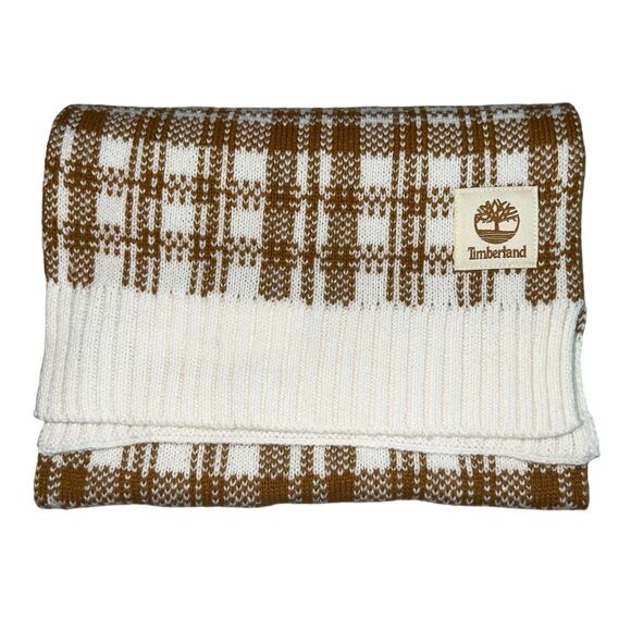 Timberland Buffalo Plaid Knit Scarf Tan Cream NWT - Picture 3 of 8